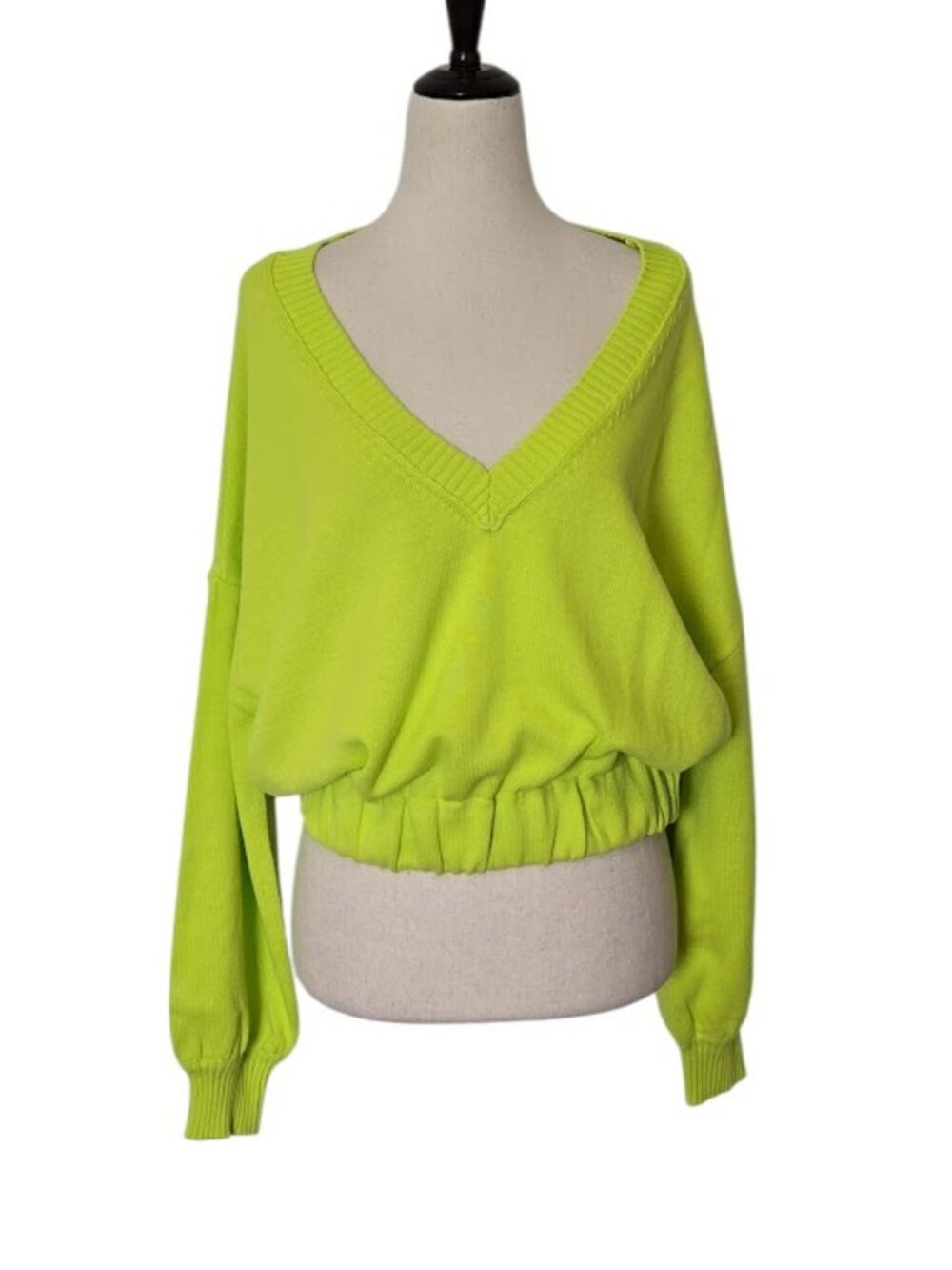 ABOUND Lime Green V-Neck Cotton Knit Pullover Sweater Women's Small NWOT